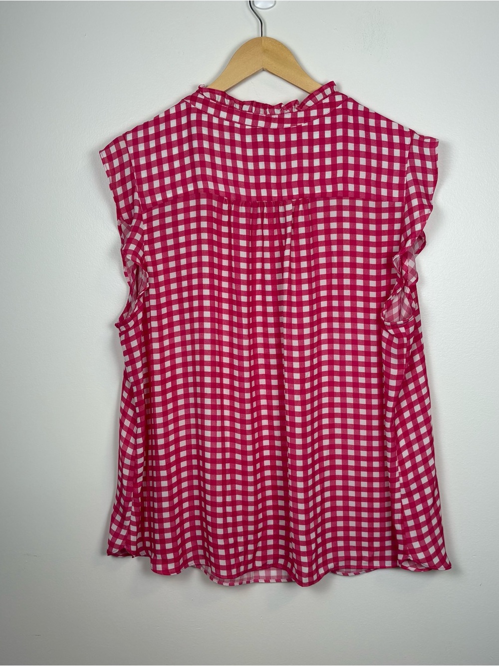 Meg & Margot Women’s Pink White Gingham Check Blouse Size 3X, cap sleeve, Flowy - Picture 2 of 5